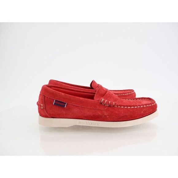 Sebago Dan Mocassin Penny Loafer Womens Size 6 Red Suede Leather Slip On Shoes - Picture 2 of 12